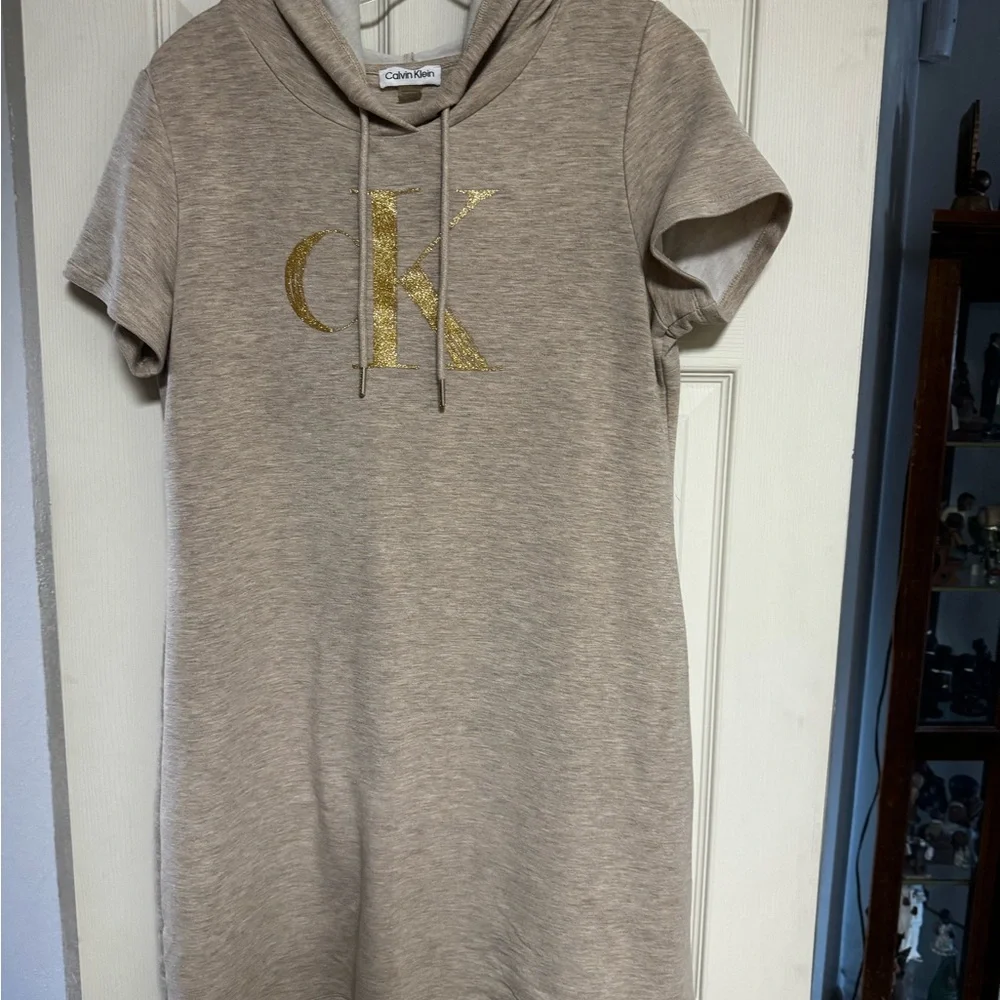 Calvin Klein Beige Hoodie with Metallic Gold Initials - Picture 3 of 4